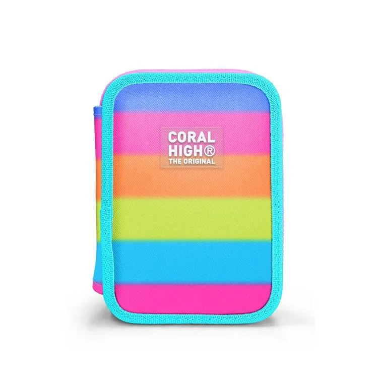 CORAL HIGH KIDS 11140 RENKLİ ÇİZGİLİ ÇİFT KATLI KALEM ÇANTASI