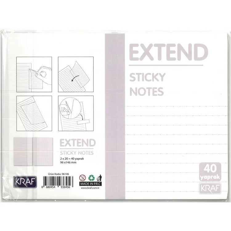 KRAF 96146 YAPIŞKANLI NOT KAĞIDI EXTEND 96x146mm (2x20) 40 YP.
