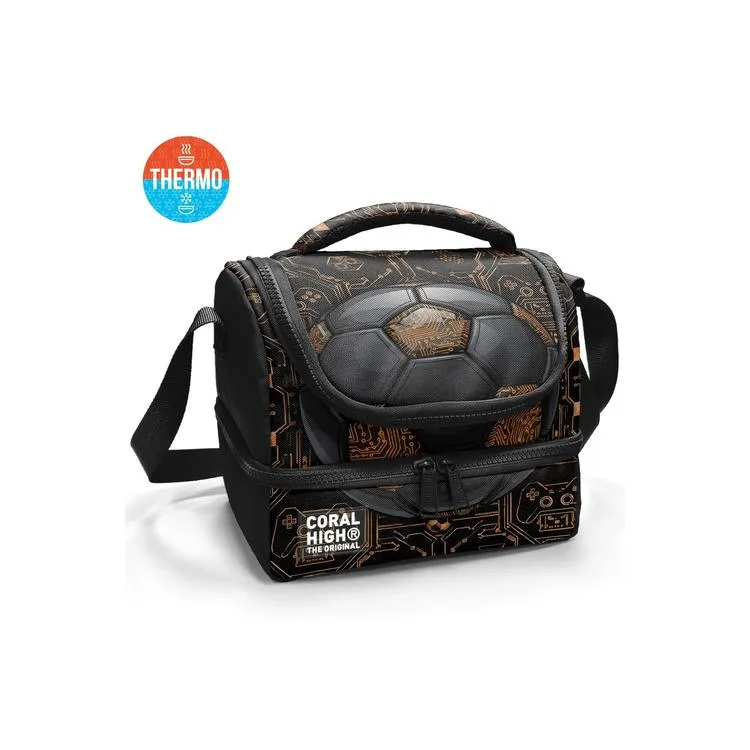 CORAL HIGH 37208 KIDS SİYAH FUTBOL DESENLİ THERMO İKİ KATLI BESLENME ÇANTASI