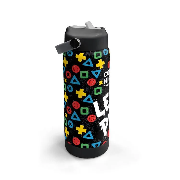 CORAL HIGH 38314 KIDS SİYAH LET'S PLAY DESENLİ KATLANIR AĞIZLI PİPETLİ ÇELİK TERMOS 650ML