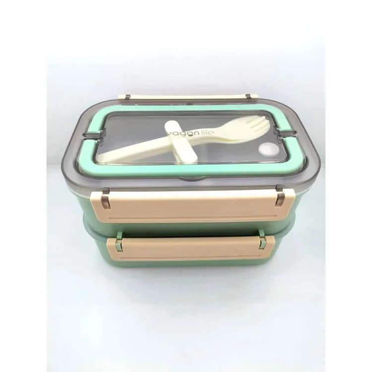 VAGONLIFE BL2221-2 PASLANMAZ ÇELİK YEMEK KABI - LUNCH BOX 2 KATLI 3 BÖLMELİ 1600 ML YEŞİL