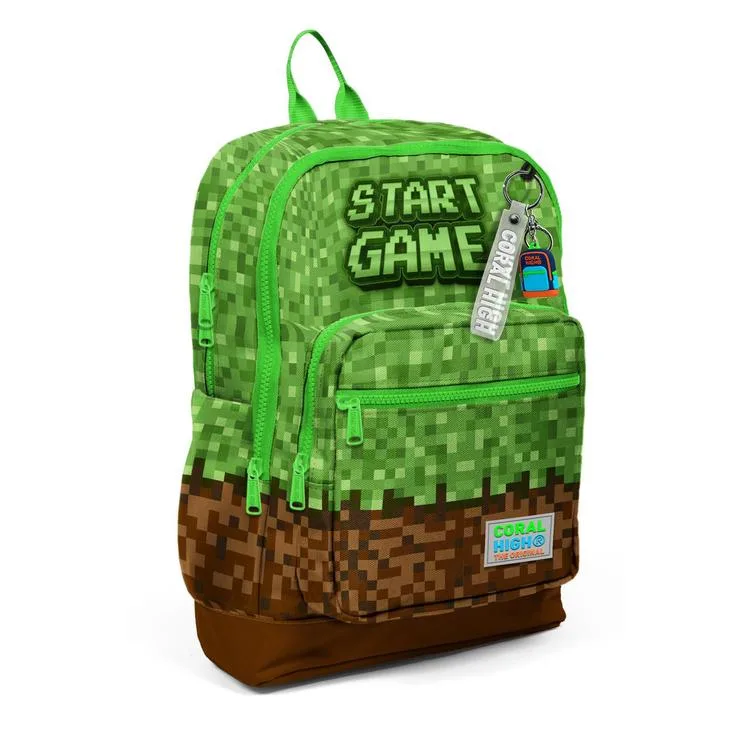 CORAL HIGH 23776 KIDS YEŞİL KAHVERENGİ HIGH CRAFT DESENLİ DÖRT BÖLMELİ SIRT ÇANTASI