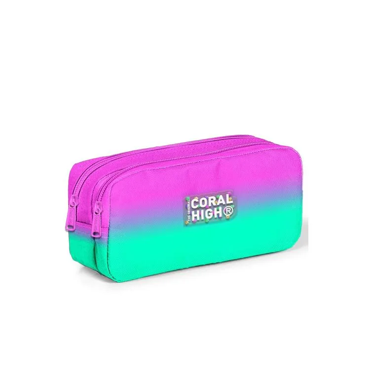 CORAL HIGH 12074 KIDS PEMBE SU YEŞİLİ RENK GEÇİŞLİ İKİ BÖLMELİ KALEM ÇANTASI