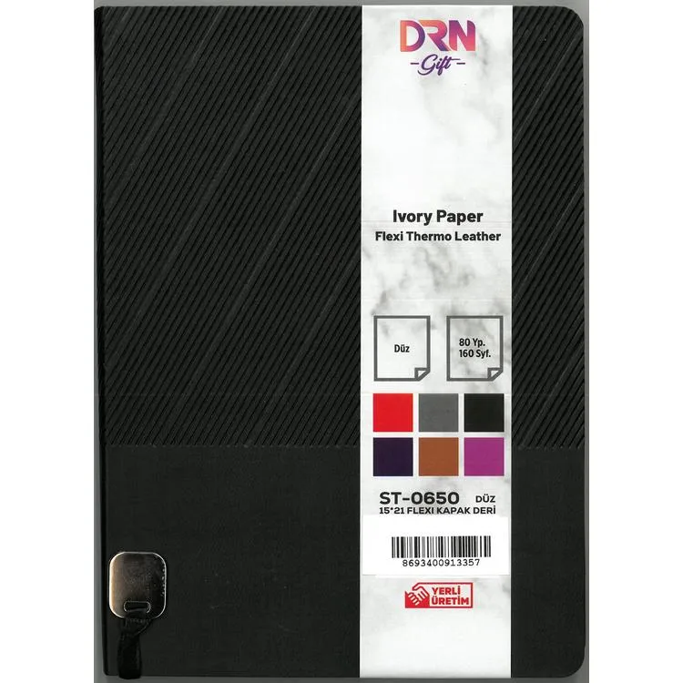 DRN GIFT ST-0650 15x21 FLEXI KAPAK DERİ MODEL 80 YP. ÇİZGİSİZ (DÜZ) DEFTER - TEKLİ