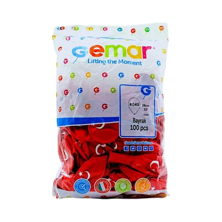 GEMAR BALON 10" 26cm BAYRAK BASKILI BALON 100'lü 8+