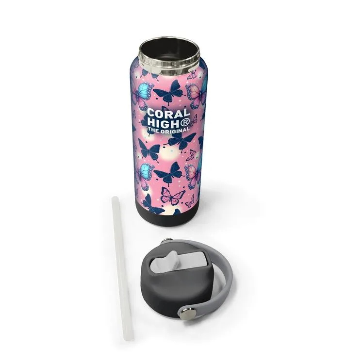 CORAL HIGH 38331 KIDS KELEBEK DESENLİ KATLANIR AĞIZLI PİPETLİ ÇELİK TERMOS 650ML