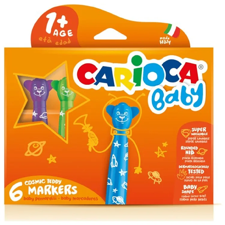 CARIOCA BABY TEDDY ŞEKİLLİ JUMBO YIKANABİLİR KEÇELİ BOYA KALEMİ 6'LI 42815