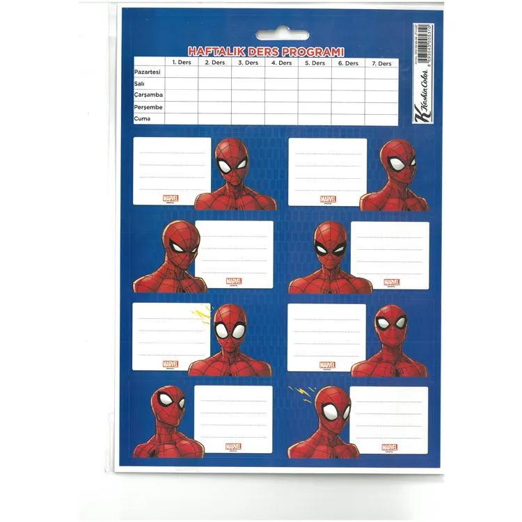 KESKİN 220130 SPIDERMAN DERS PROGRAMLI OKUL ETİKETİ 3'LÜ