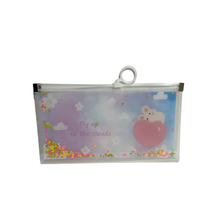 DK DK-48 DESENLİ FERMUARLI PULLU ŞEFFAF DOSYA 21x11.5cm.