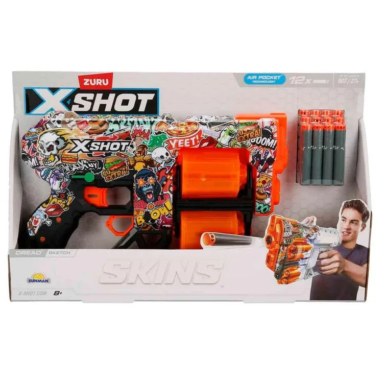 SUNMAN ZURU 36517 X-SHOT SKINS DREAD SÜNGER ATAN SİLAH 12 MERMİ 8+