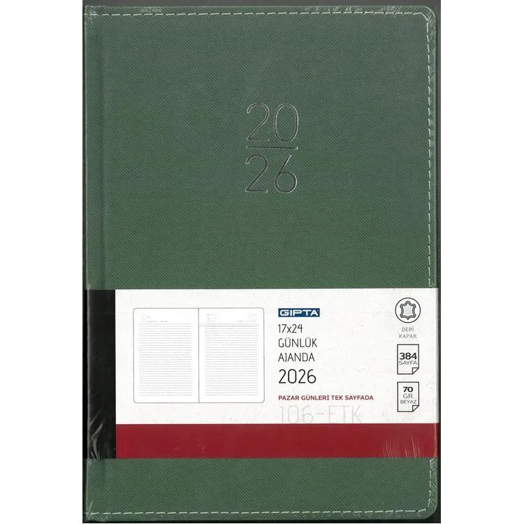 GIPTA 106-ETK 17X24 EKO SUNİ DERİ GÜNLÜK ÇİZGİLİ AJANDA - TEKLİ