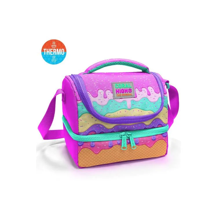 CORAL HIGH 37211 KIDS PEMBE RENGARENK DONDURMA DESENLİ THERMO İKİ KATLI BESLENME ÇANTASI