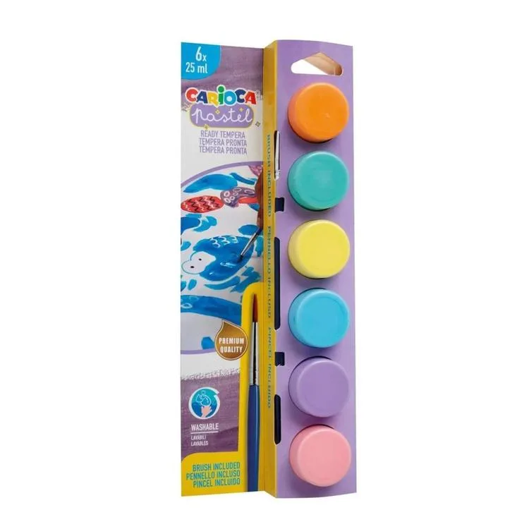 CARIOCA 40485 TEMPERA PASTEL RENKLER FIRÇALI 25 ML SULUBOYA 6'LI