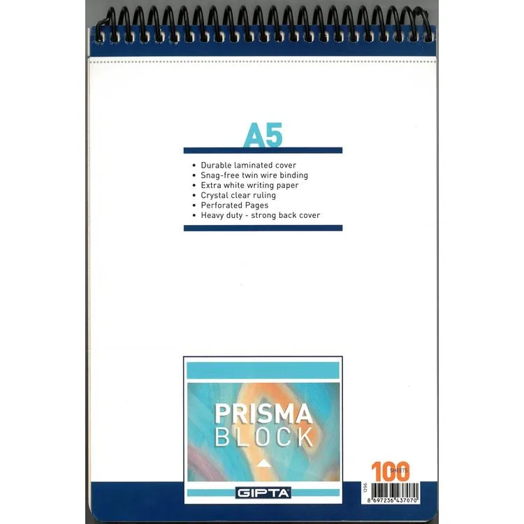 GIPTA PRISMA A5 100YP. PERFORAJLI SPİRALLİ KARTON KAPAK BLOKNOT DEFTER DÜZ - 1296
