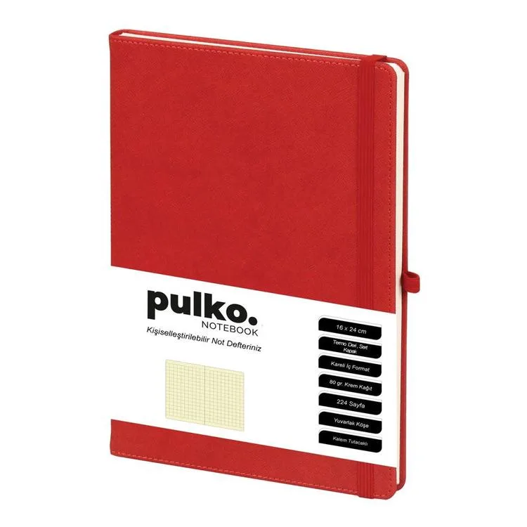 PULKO NOTEBOOK PND041 SERT KAPAK 16x24cm 80gr.240 SAYFA TERMO DERİ KARELİ DEFTER - KOYU KIRMIZI