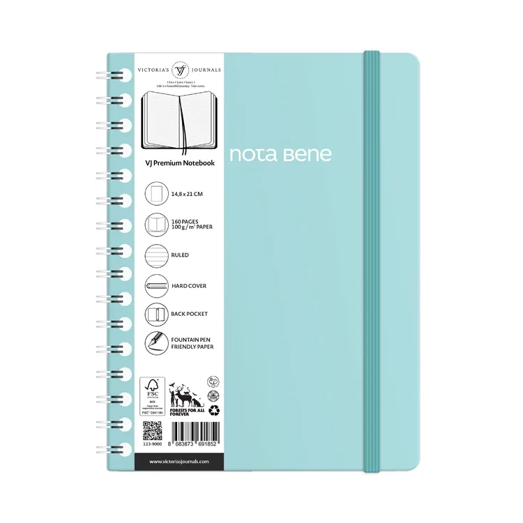VICTORIA'S JOURNALS NOTE BENE 9266 PREMIUM NOTEBOOK SPİRALLİ SERT KAPAK A5 100gr.160 SYF. ÇİZGİLİ DEFTER TURKUAZ