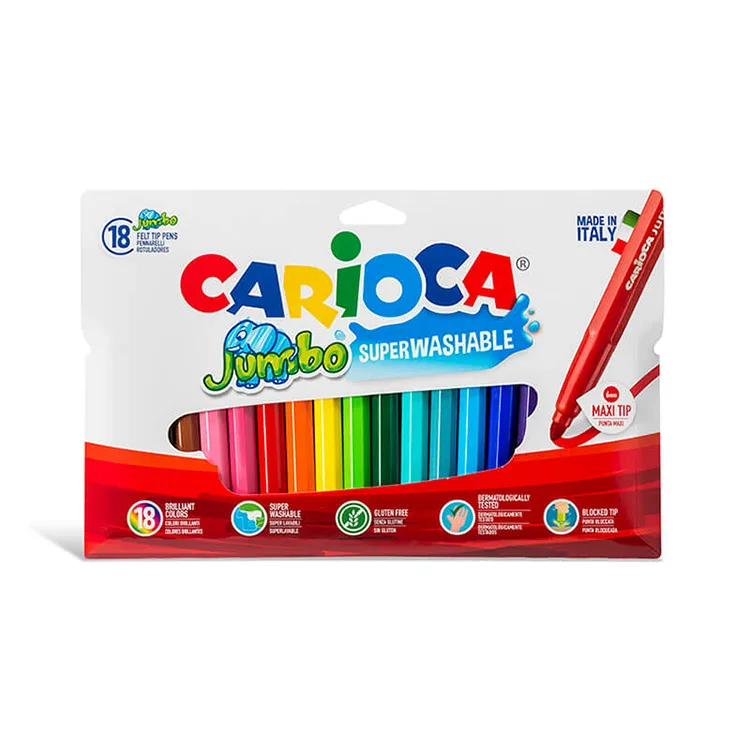 CARIOCA JUMBO YIKANABİLİR KEÇELİ BOYA KALEMİ 18'Lİ