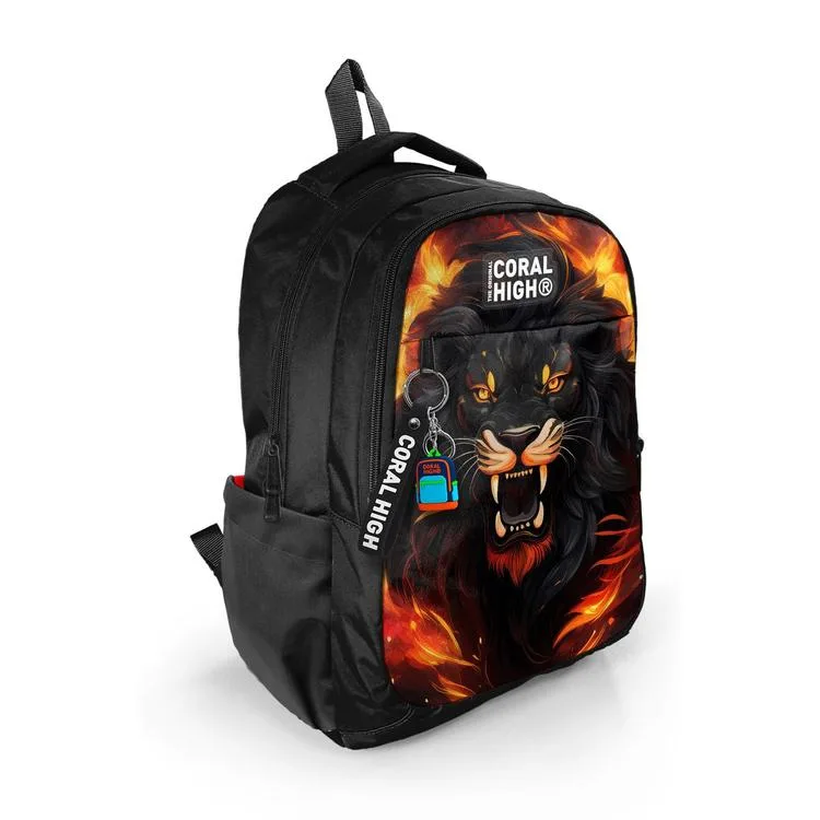 CORAL HIGH 23671 KIDS SİYAH ASLAN DESENLİ ÜÇ BÖLMELİ SIRT ÇANTASI