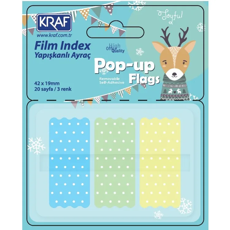 KRAF 4219-2 İNDEX FİLM (PP) 42x19mm.3 RENKx20yp. POP-UP PASTEL YAPIŞKANLI AYRAÇ