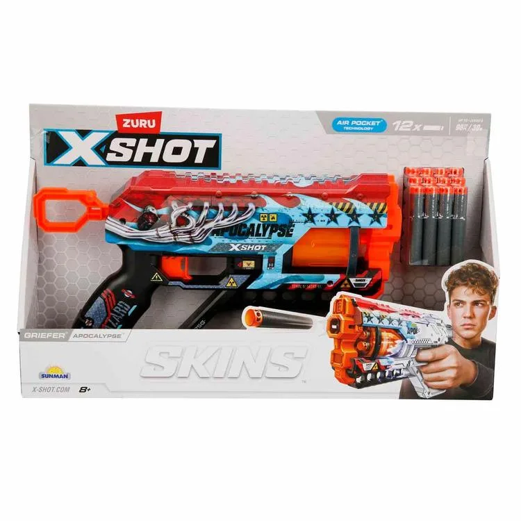 SUNMAN ZURU 36561 X-SHOT SKINS GRIEFER SÜNGER ATAN SİLAH 12 MERMİ 8+