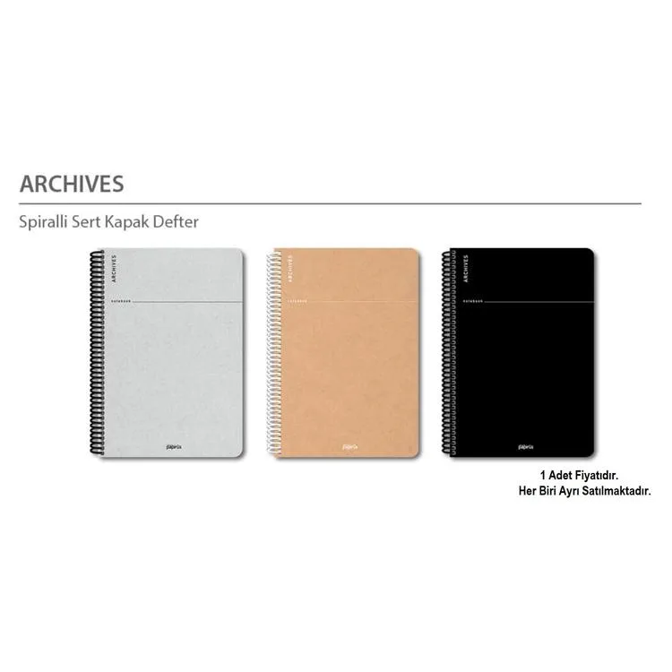 PAPİRÜS ARCHIVES SERT KAPAK SPİRALLİ 16X23 100YP. ÇİZGİLİ DEFTER