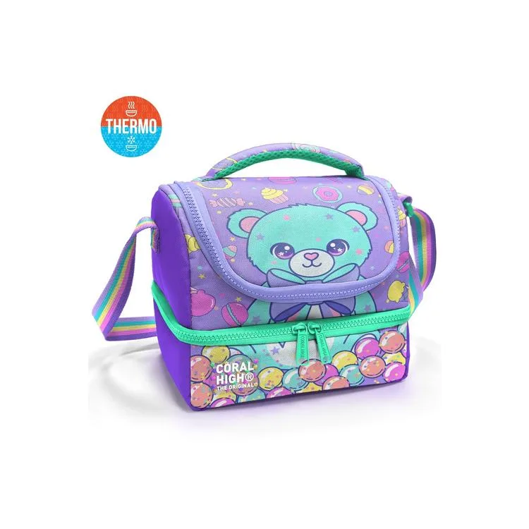 CORAL HIGH 37202 KIDS MOR MİLKA ŞEKER AYICIK DESENLİ THERMO İKİ KATLI BESLENME ÇANTASI