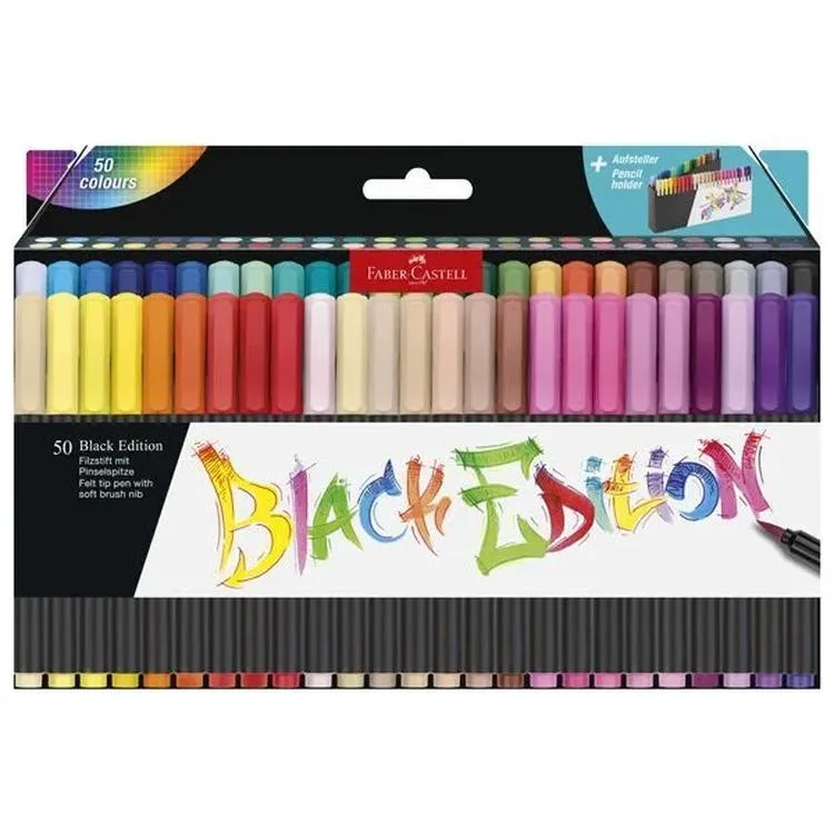 FABER CASTELL 116454 BLACK EDITION FIRÇA UÇLU KEÇELİ KALEM 50 RENK