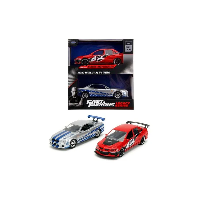 SİMBA JADA 3202019 FAST & FURIOUS 1:32 BRIAN'S NISSAN SKYLINE GT-R(BNR34)/MITS.LANCER EVOLUTION IX DIE CAST METAL ARABA 2'Lİ KUTU 8+
