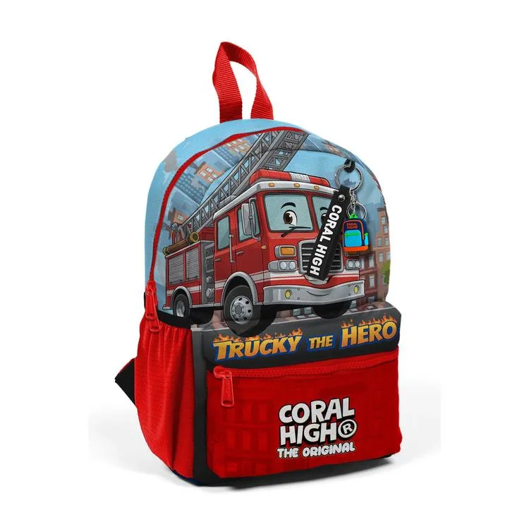CORAL HIGH 33263 KIRMIZI MAVİ İTFAİYE DESENLİ İKİ BÖLMELİ MİNİ ANAOKULU YUVA SIRT ÇANTASI