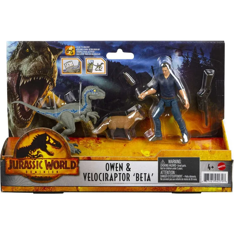 MATTEL HDX46/GWM26 JURASSIC WORLD OWEN & VELOCIRAPTOR 'BETA' KARAKTER VE DİNOZOR FİGÜRÜ PAKETİ