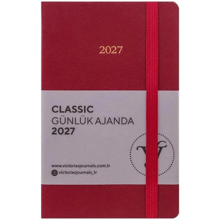 VICTORIA'S JOURNALS 226-2424 9x14 cm CLASSIC SERT KAPAK CEPLİ LASTİKLİ GÜNLÜK AJANDA - KIRMIZI