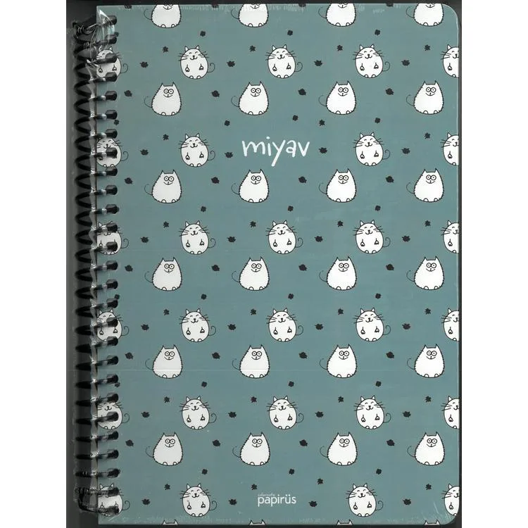 PAPİRÜS MİYAV/HAV HAV MIX SERT KAPAK SPİRALLİ 14X19 120YP. KARELİ DEFTER - TEKLİ