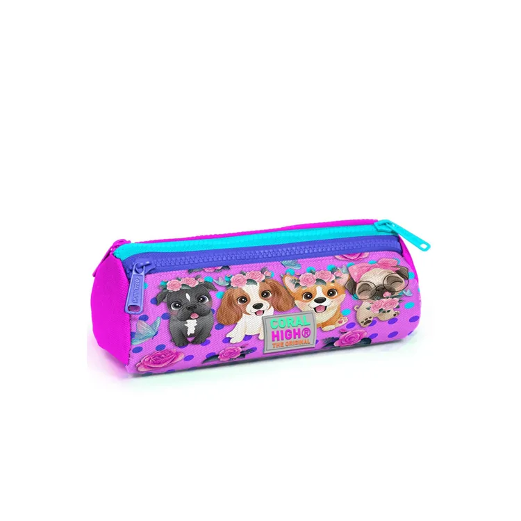 CORAL HIGH 22050 KIDS PEMBE KÖPEK DESENLİ ÜÇ BÖLMELİ KALEM ÇANTASI