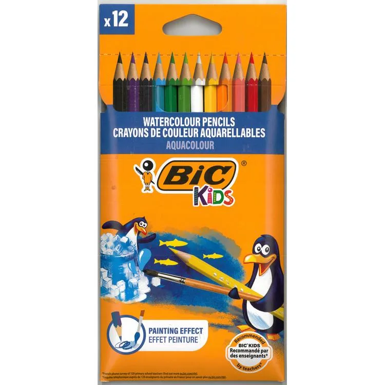 BİC KİDS WATERCOLOUR AQUACOLOUR KURU-SULU BOYA KALEM SETİ TAM BOY 12'Lİ(RENK)