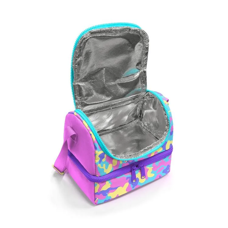 CORAL HIGH 37201 KIDS SARI PEMBE LAVANTA KAMUFLAJ DESENLİ THERMO İKİ KATLI BESLENME ÇANTASI