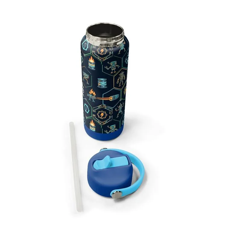 CORAL HIGH 38328 KIDS LACİVERT ROBOT DESENLİ KATLANIR AĞIZLI PİPETLİ ÇELİK TERMOS 650ML