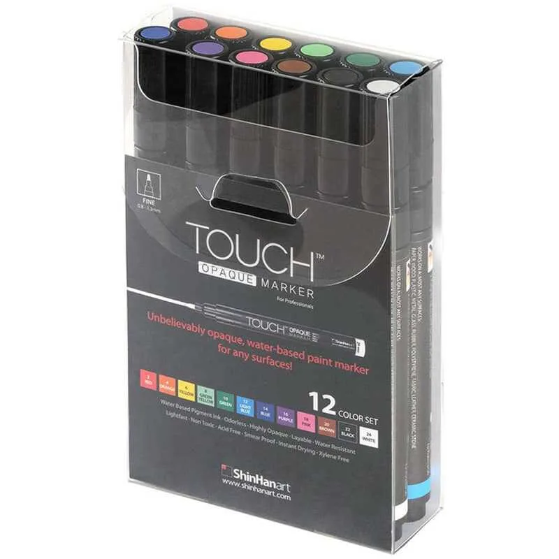 TOUCH OPAQUE SU BAZLI MARKER KALEM 0.8-1.3mm - FINE PACK 12 RENK -SH8615003-2002