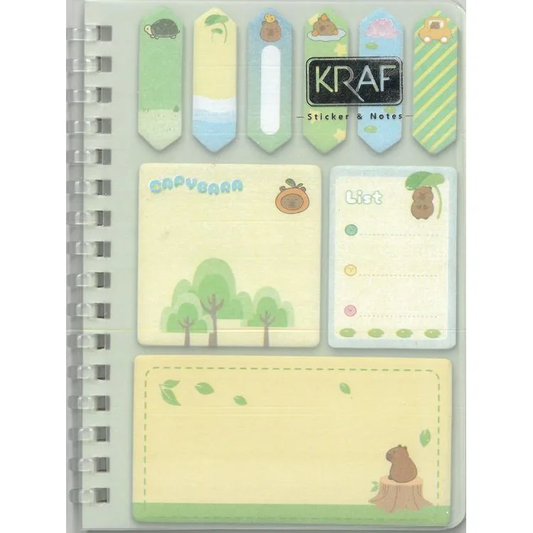 KRAF 2220-CB CAPYBARA 14.5 x 10.5 cm SPİRALLİ BLOKNOT ÇİZGİLİ + YAPIŞKANLI NOT KAĞIDI 1 SET