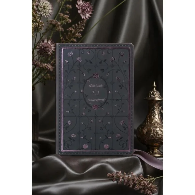 VICTORIA'S JOURNALS 126-2647 FLEUR VEGAN DERİ SERT KAPAK A5 120gr.80P. NOKTALI DEFTER - SİYAH