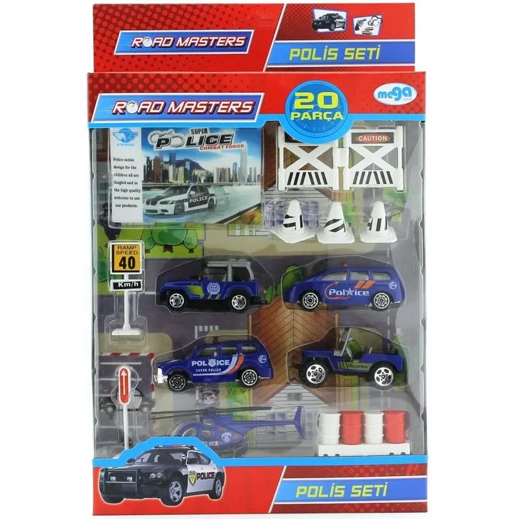 MEGA JP6105 ROAD MASTER 1:87 DIE CAST - METAL GÖVDE POLİS SETİ 20 PARÇA