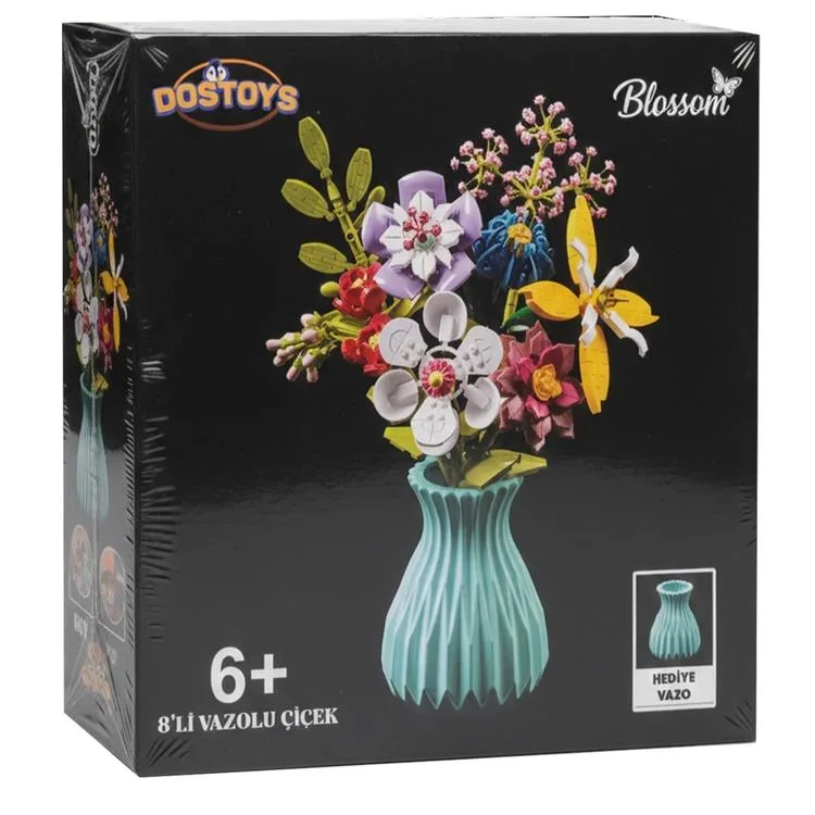 DOSTOYS 109-3 ÇİÇEK BLOK OYUNCAK 8'Lİ VAZOLU ÇİÇEK