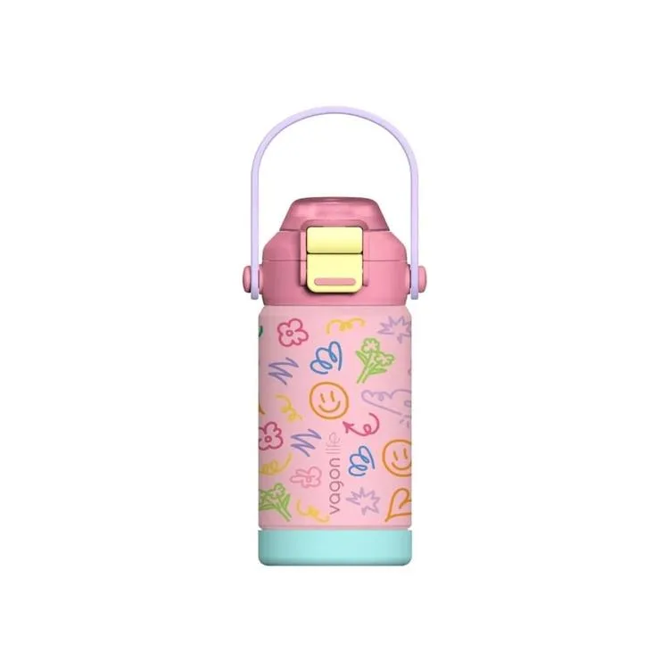 VAGONLİFE ÇELİK PİPETLİ / PİPETSİZ KULLANIM EL TAŞIMA KULPLU MATARA/TERMOS VGN1104 630ML PEMBE