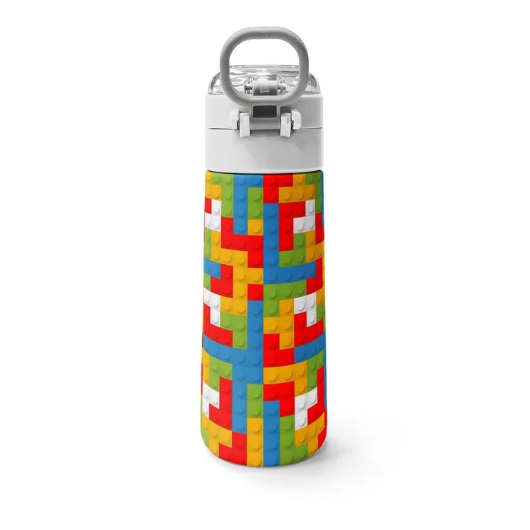 CORAL HIGH 31991 KIDS BLOK DESENLİ PİPETLİ VE DİREKT İÇİM ÇELİK TERMOS 500ML