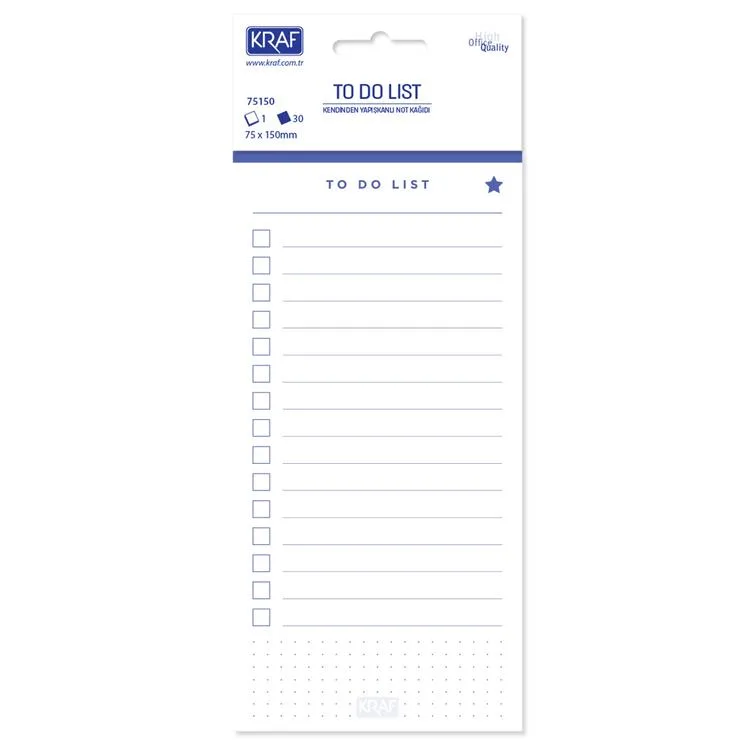 KRAF 75150 YAPIŞKANLI NOT KAĞIDI BLOKNOT TO DO LIST - YAPILACAKLAR 75x150mm 30 YP.