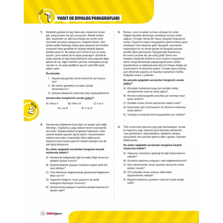 SINAV 10. SINIF SINAV KALİTESİNDE PARAGRAF SORU BANKASI