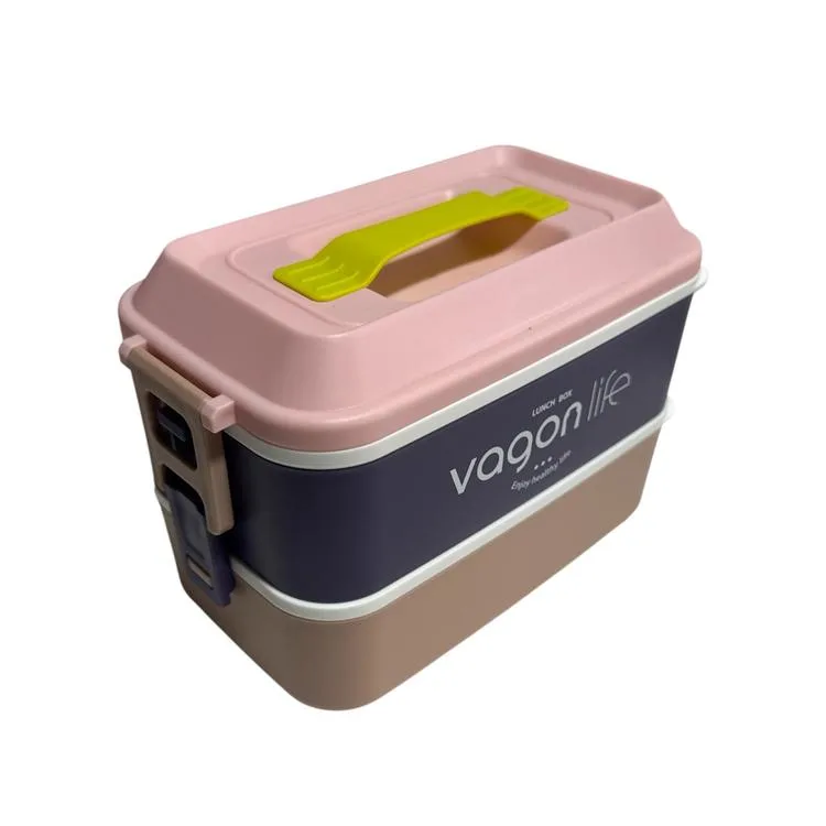 VAGONLİFE PASLANMAZ ÇELİK YEMEK KABI 2 KATLI 3 BÖLMELİ LUNCH BOX VGN6744 1200ML - PEMBE