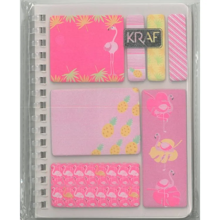 KRAF 2220FL FLAMINGO A6 SPİRALLİ BLOKNOT ÇİZGİLİ + YAPIŞKANLI NOT KAĞIDI 1 SET