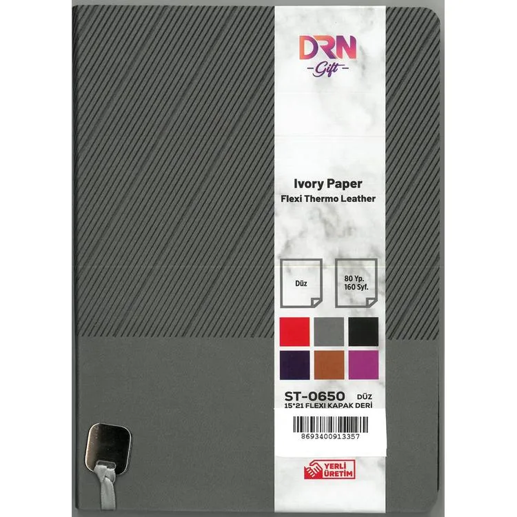 DRN GIFT ST-0650 15x21 FLEXI KAPAK DERİ MODEL 80 YP. ÇİZGİSİZ (DÜZ) DEFTER - TEKLİ