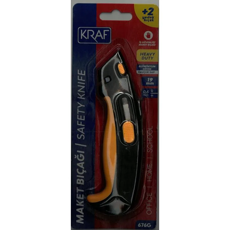 KRAF 676G ALÜMİNYUM İŞ GÜVENLİĞİ 2 FONKSİYONLU + 2 YEDEK BIÇAKLI GENİŞ MAKET BIÇAĞI
