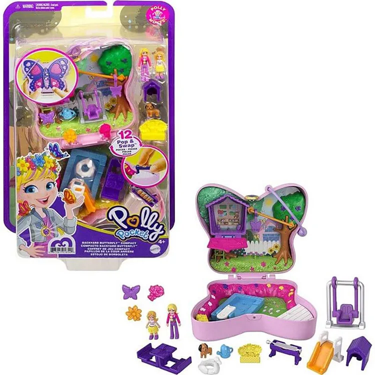 MATTEL FRY35/GTN21 POLLY POCKET VE MACERALARI MİCRO OYUN SETİ BUTTERFLY BACKYARD COMPACT